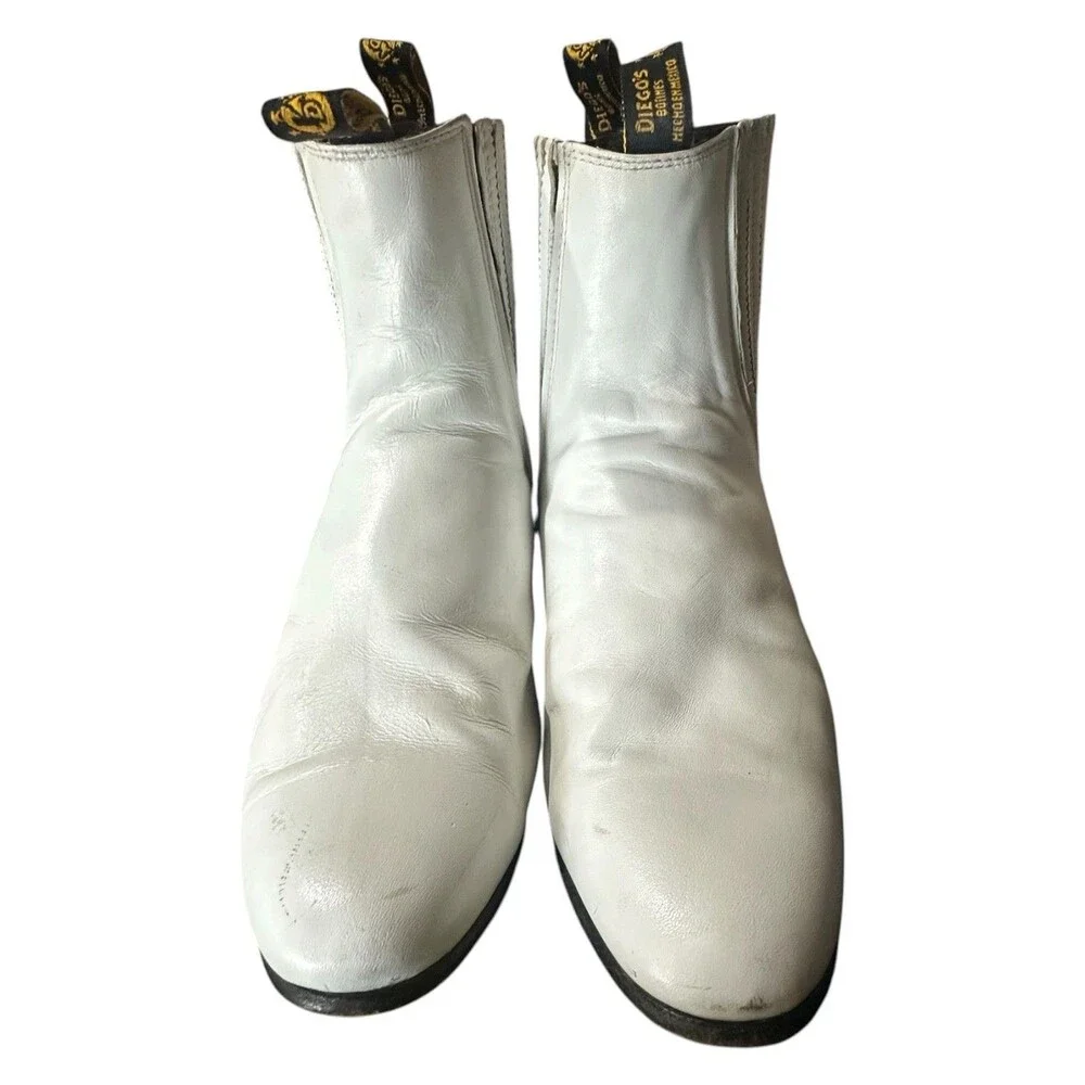 Diego’s Botines White Leather Pull Stretch Chelsea Boot Sz Mex 31 US 12 Western